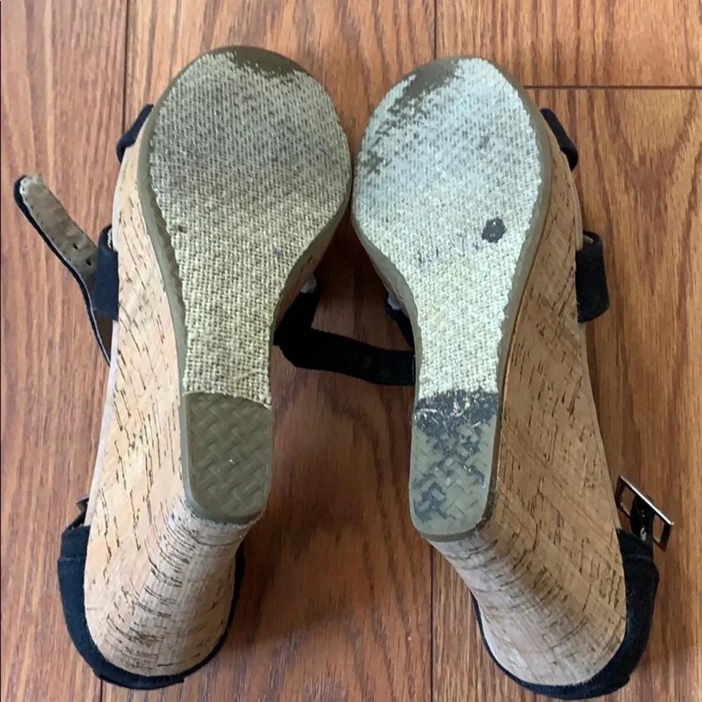 Toms Black Suede Crisscross Wedge Sandals