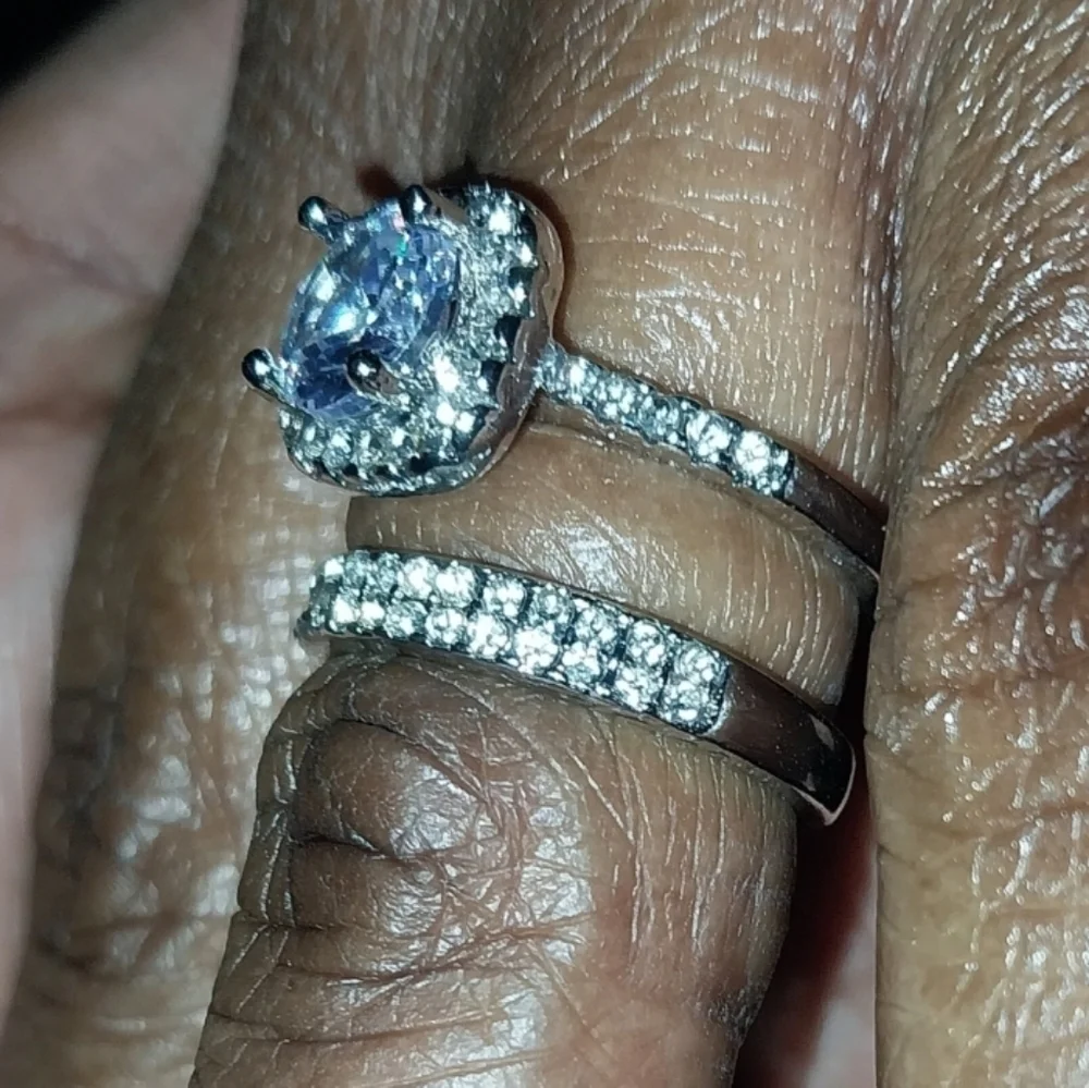 Ladies Elegant Princess Cut Lab Created Diamonds Wedding Ring Set