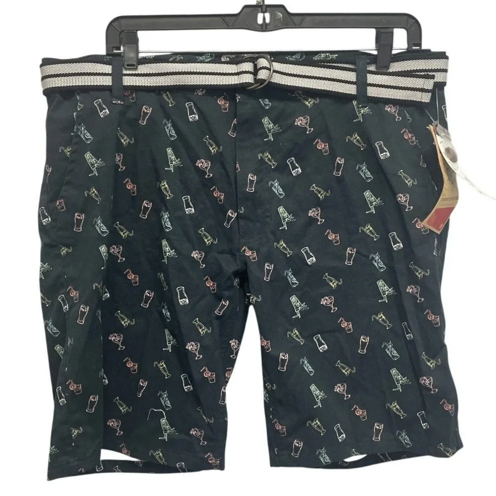 New Raw Yarn Industries Mens Size 40 100% Cotton Cocktail Drink Belted Shorts