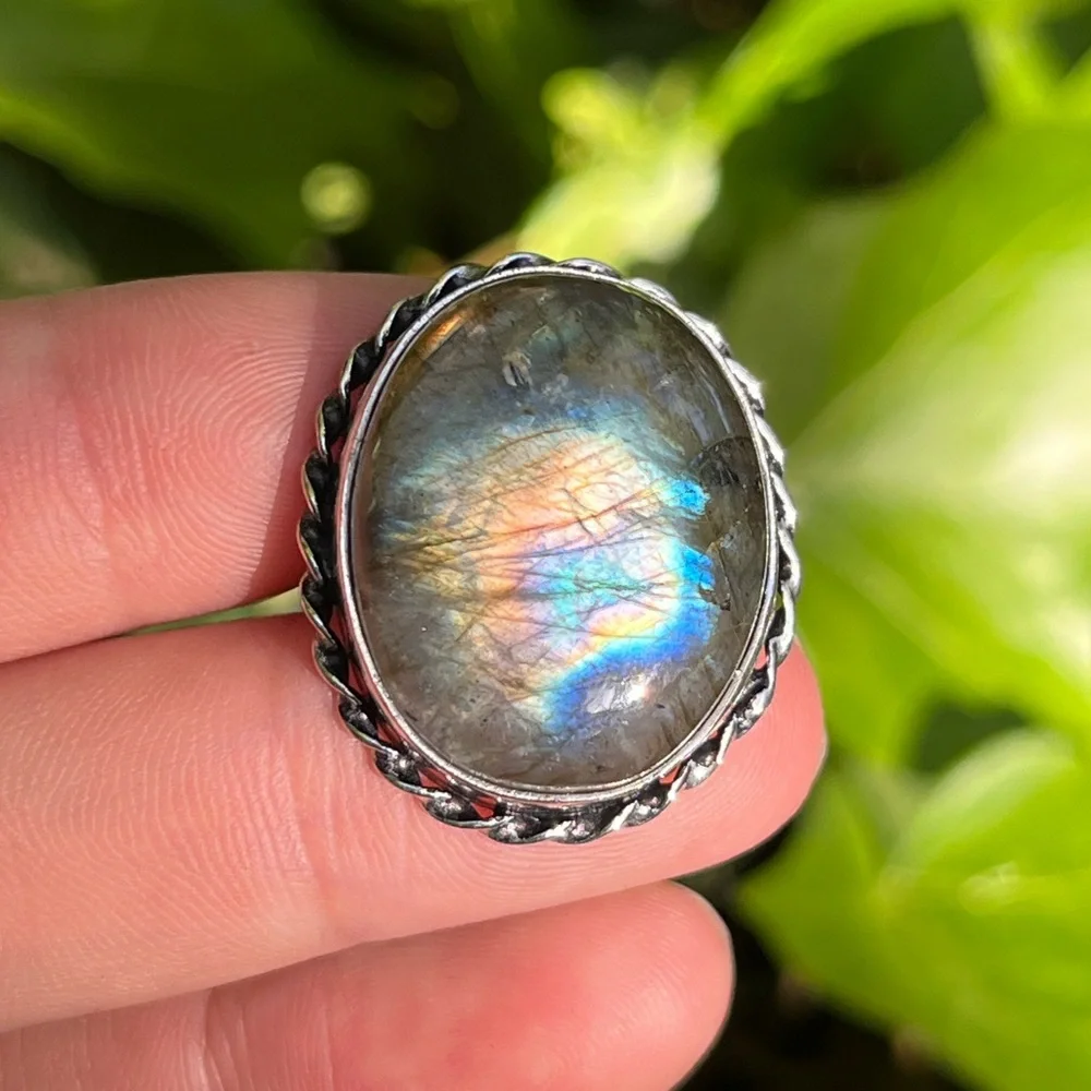 Size 6.75 926 silver plated labradorite ring‎