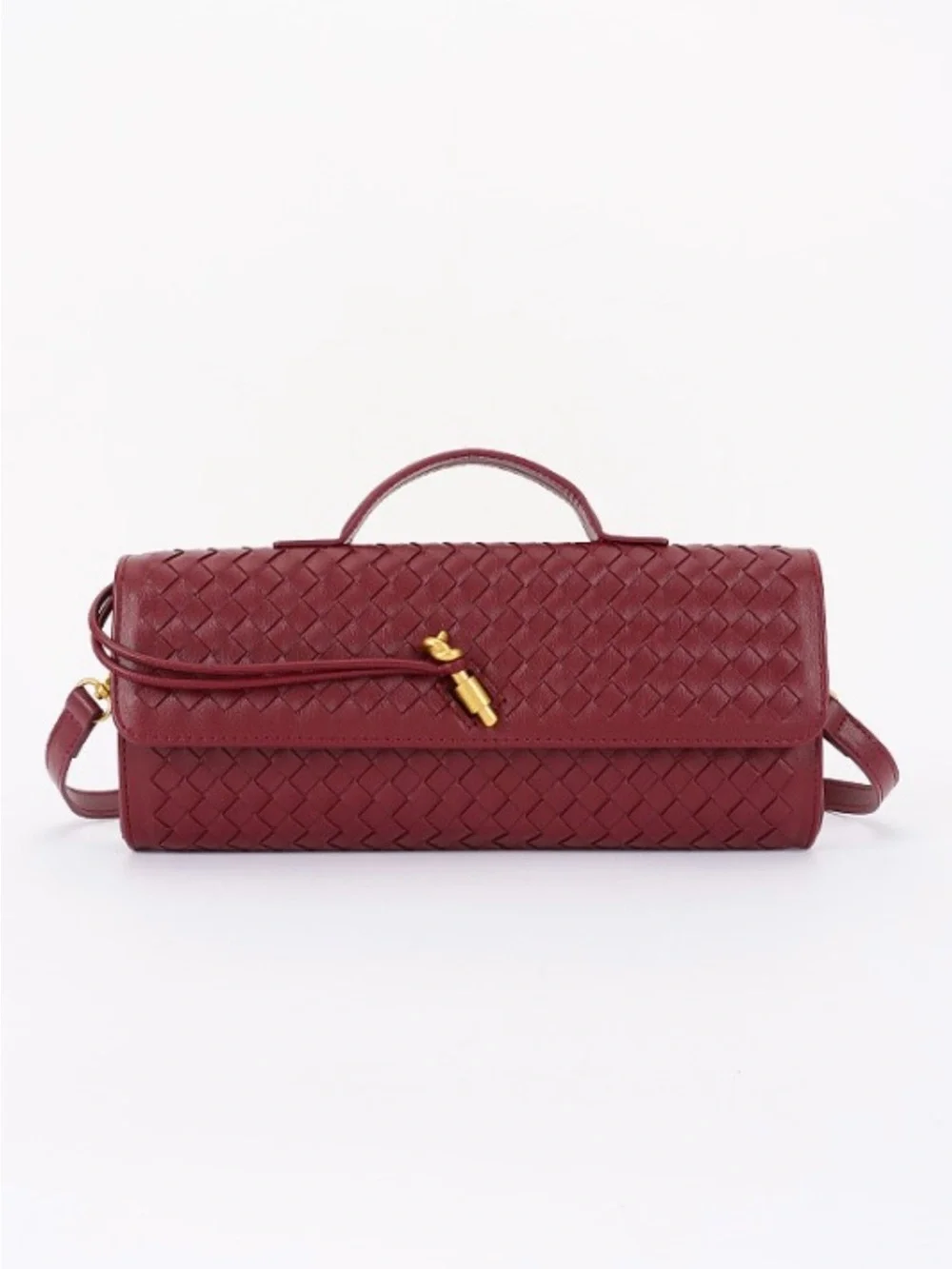 Woven Leather Top-Handle Bag with Gold Hardware