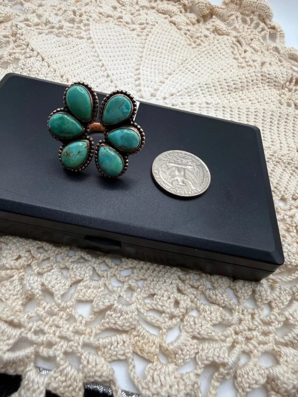 NWT Artisan Statement Mohave Turquoise  Cluster BIPASS Ring Copper Adj Southwest