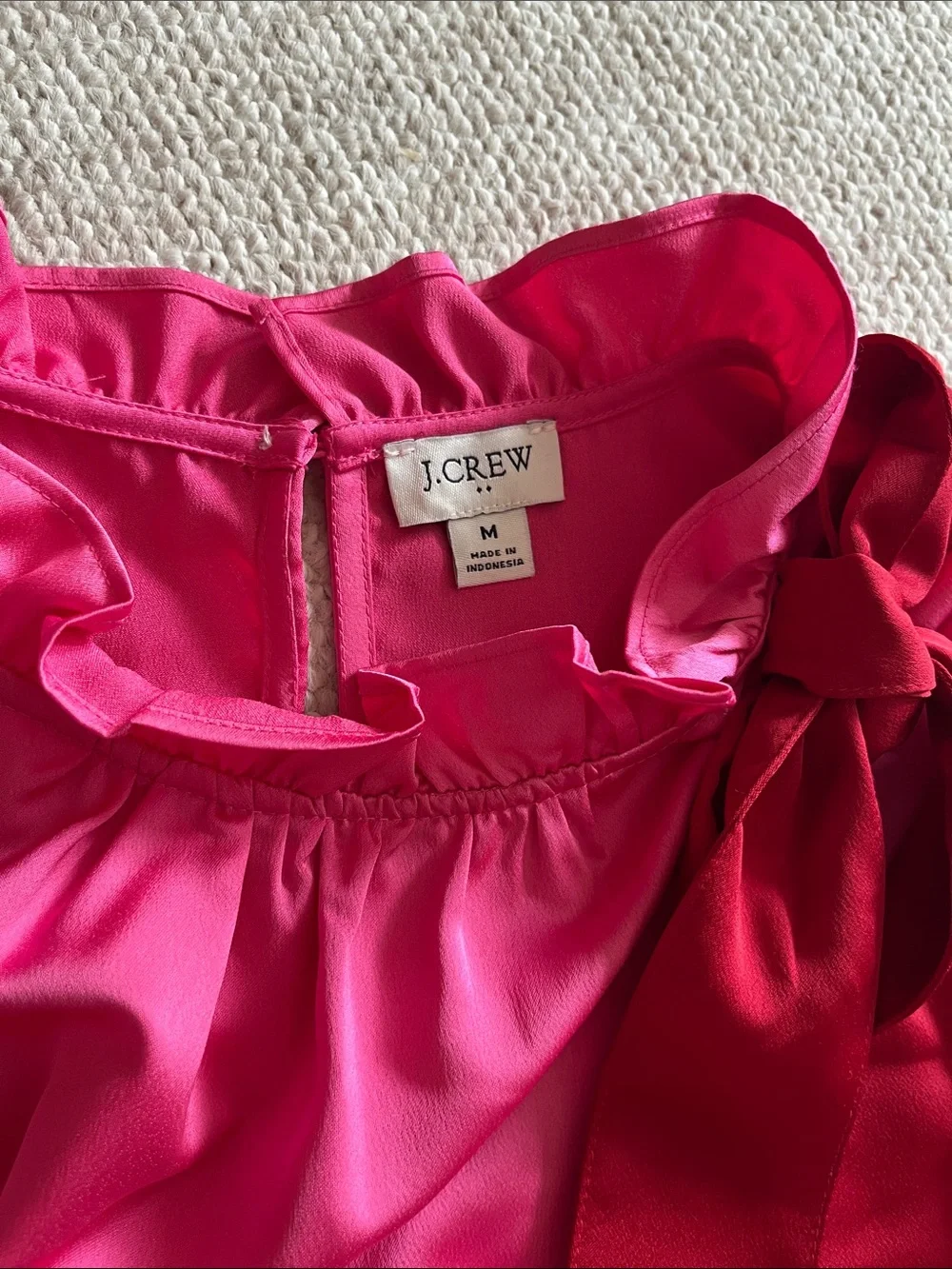 J. Crew Fuchsia Sleeveless Satin Ruffle-Neck Camisole with Bow