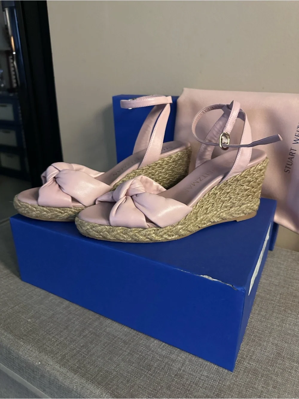 Stuart Weitzman Light Pink Knotted Espadrille Wedges