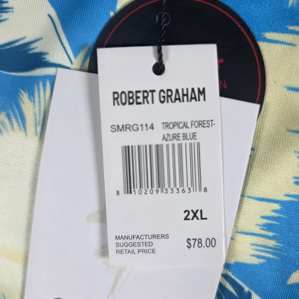 Robert Graham Rash Guard Mens 2XL Azure Blue Tropical Forest UPF 50+ SMRG114