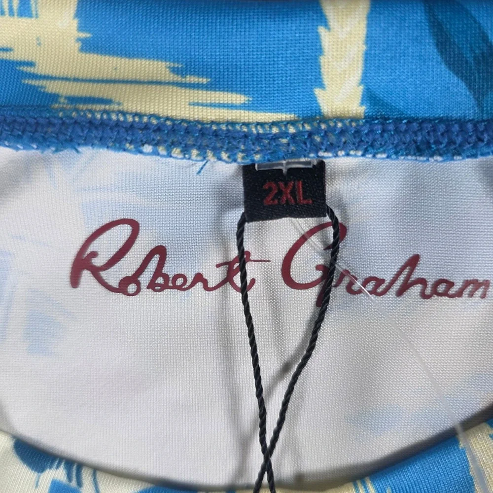 Robert Graham Rash Guard Mens 2XL Azure Blue Tropical Forest UPF 50+ SMRG114