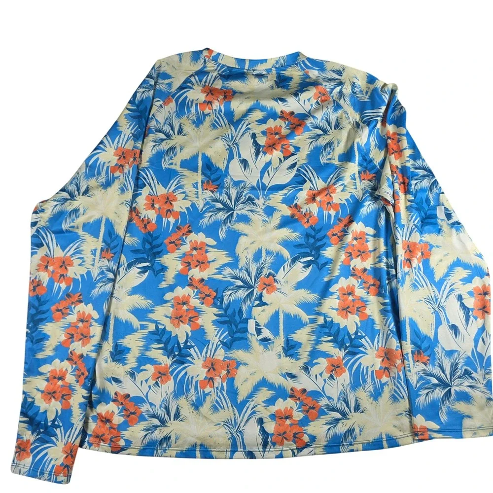 Robert Graham Rash Guard Mens 2XL Azure Blue Tropical Forest UPF 50+ SMRG114