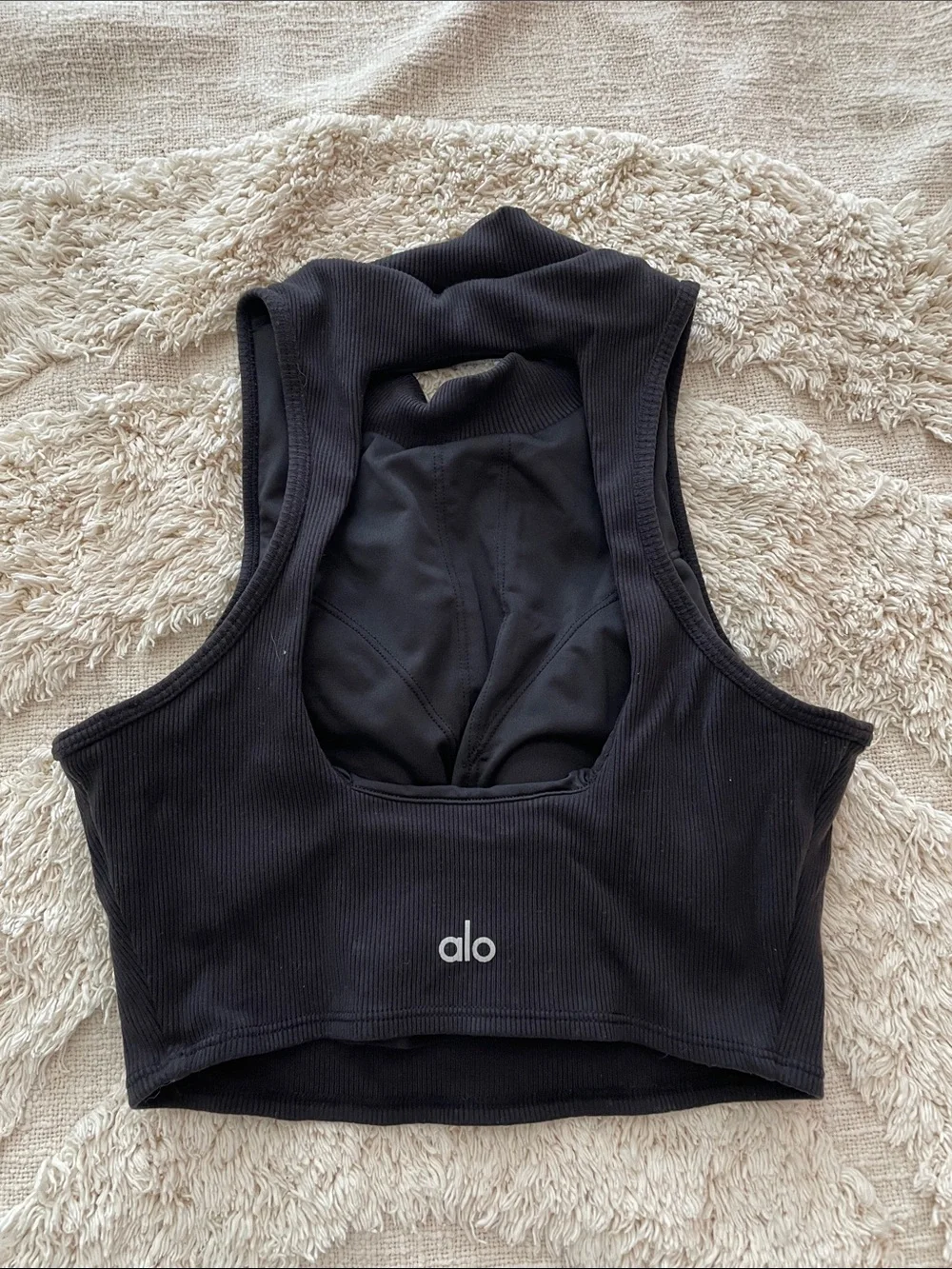 ALO Yoga Black Ribbed Racerback Crop Top goddess cropped size small