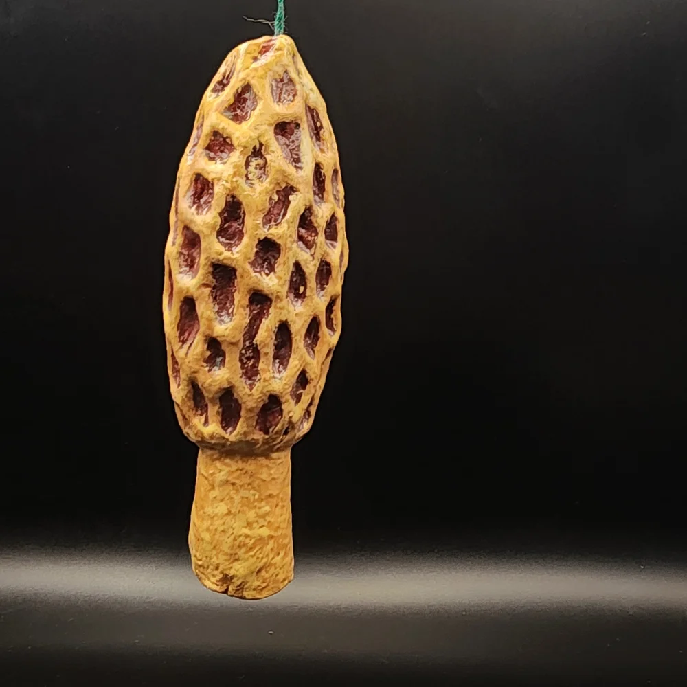 Hand Crafted Morel Mushroom Paper Mache Ornament - Brown and Tan