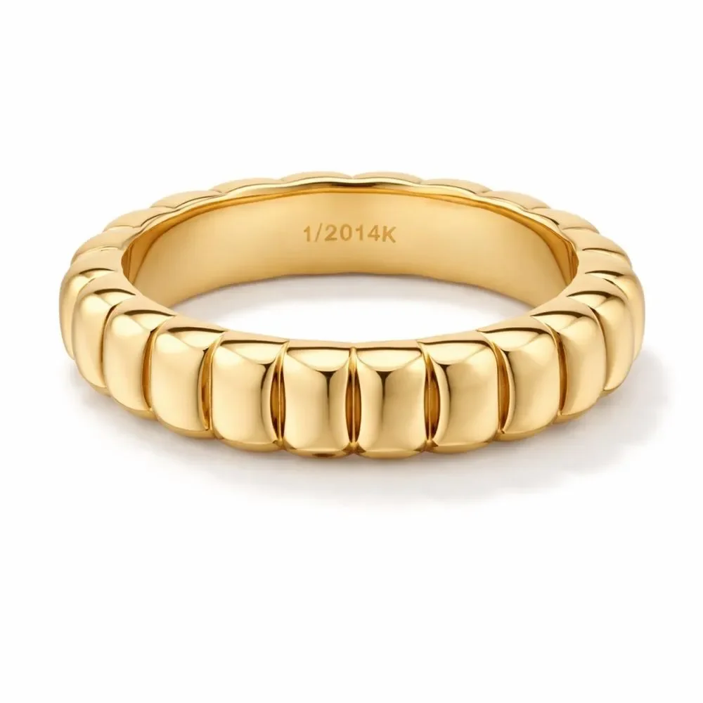14K Gold Croissant Dome Ring 5MM Minimalist Stacking Band Chunky Non Tarnish