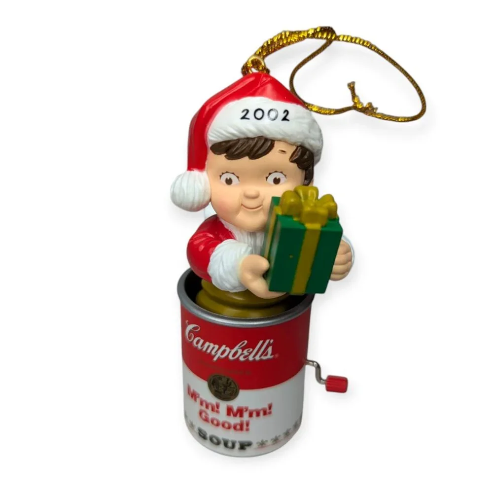 Vintage 2002 Campbell's Soup Kids Boy in Soup Can Ornament with Original Box