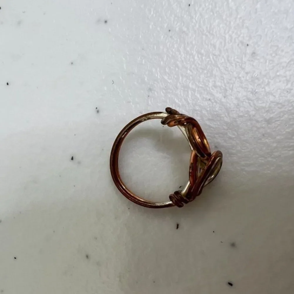 Wire Wrapped Ring Size 3 Copper Swirl Mixed Metal Small Twisted‎ Silver Tone