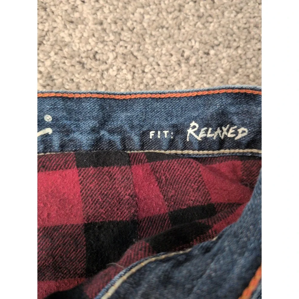 Eddie Bauer Relaxed Fit Flannel Lined Jeans Mens 32x32 Blue Denim Plaid Lining