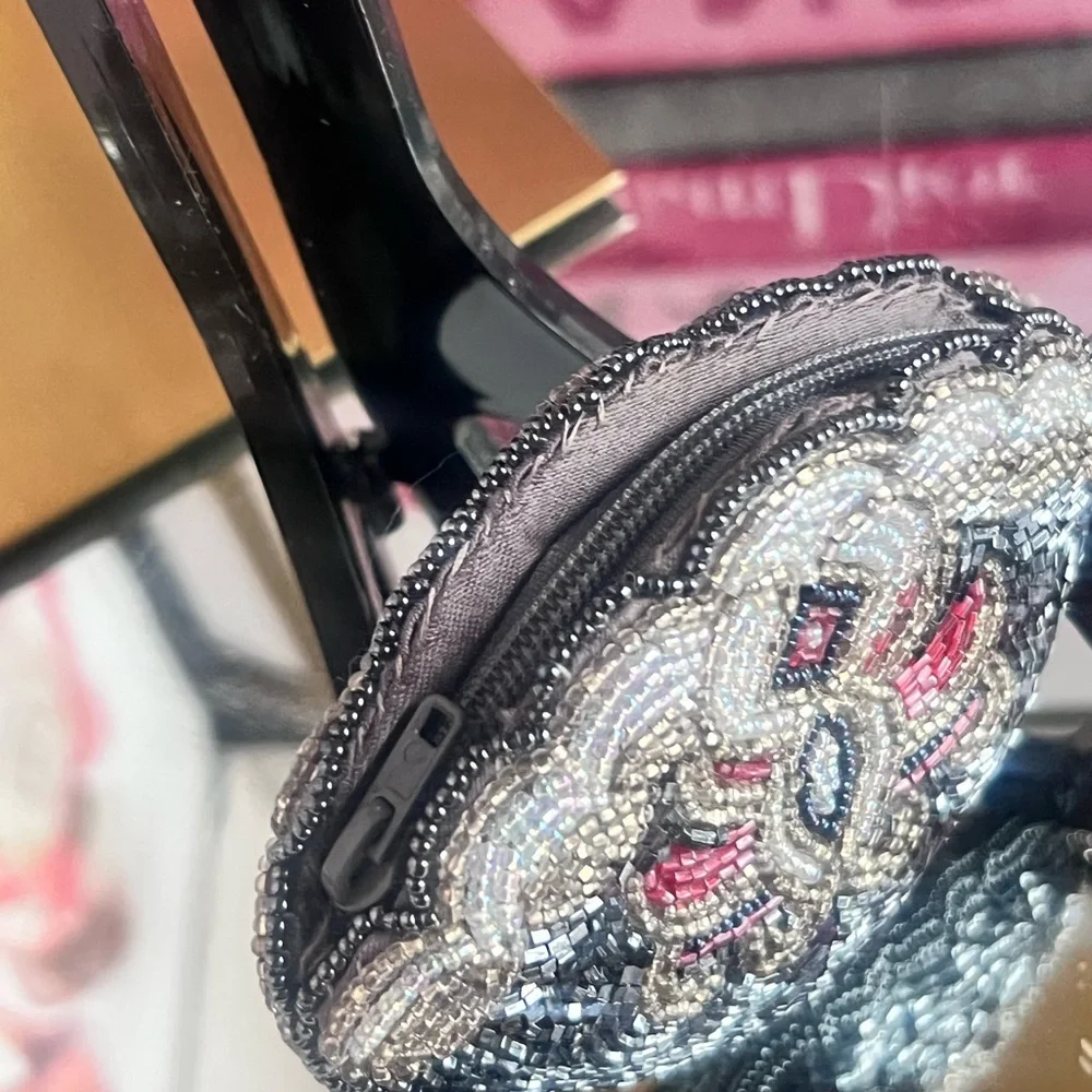 Vintage  Beaded  with Silver and Pink Accents coin pouch