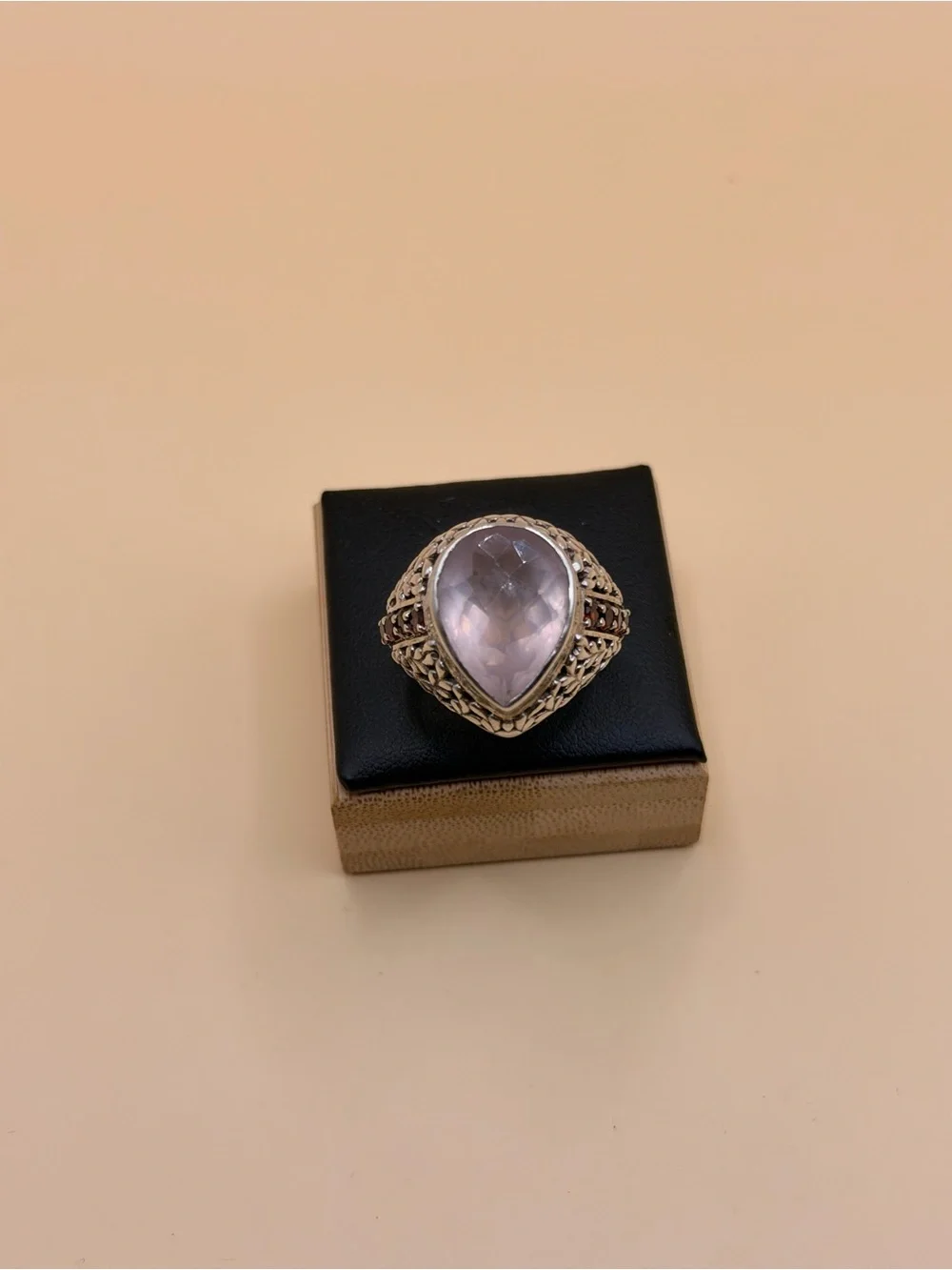 925 Sterling Silver Rose Quartz & Garnet Ring Size 9.