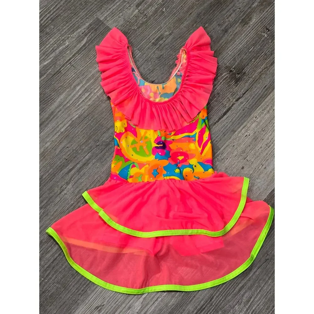 Costume Gallery Vibrant Pink 2 Tiered Tutu Skort Dress Sleeveless Dance Outfit