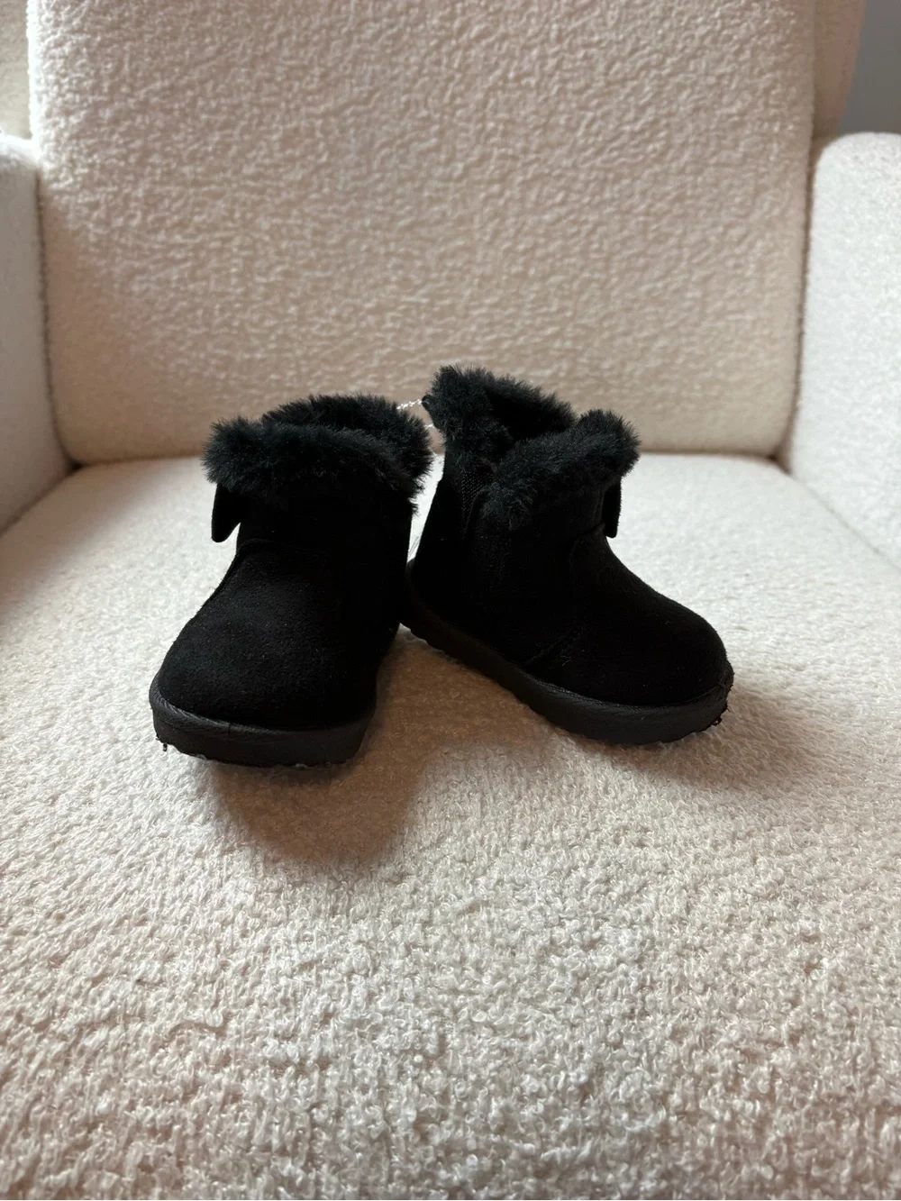wonder nation Black Faux Fur Trim Kids Winter Boots