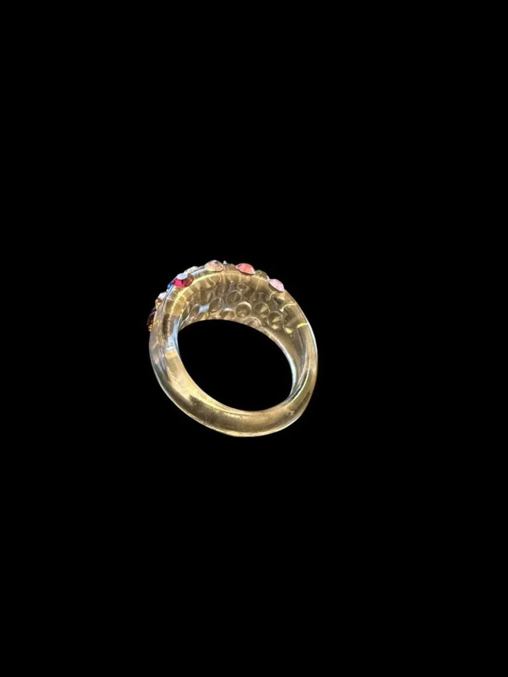 Clear Lucite Acrylic Chunky Dome Ring Multicolor Rhinestone Crystal Statement