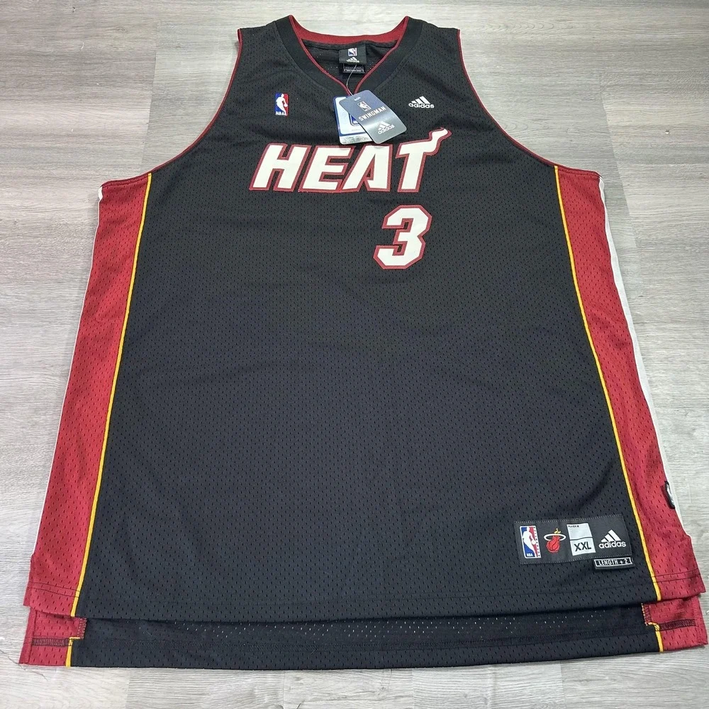 NEW Dwyane Wade 3 Miami Heat Jersey Mens 2XL‎ Black NBA Basketball Adidas