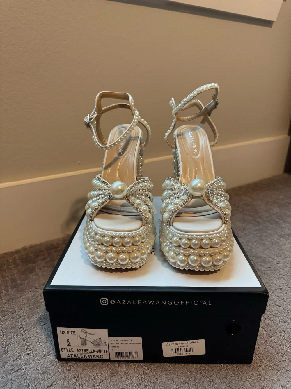 Astrella Pearl-Embellished White Platform Heel Sandal