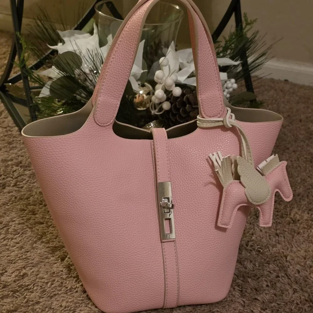 Neiman Marcus Pink Vegan Leather Bucket Purse