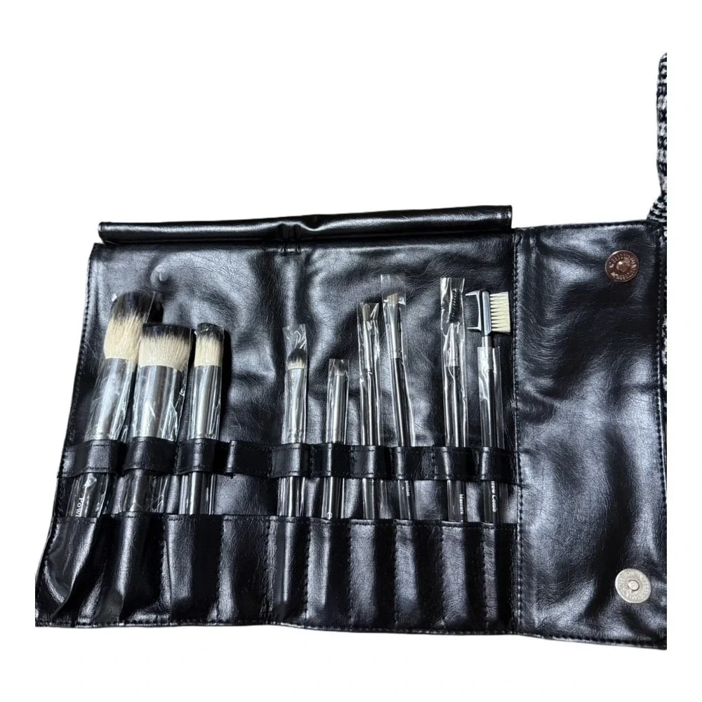 Makeup Artist Style Brush Set Black Faux Leather Case NWOT