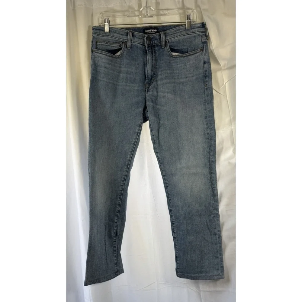 Lands' End Square Rigger Jeans Mens 32 Blue‎ Cotton Denim Straight Leg Faded