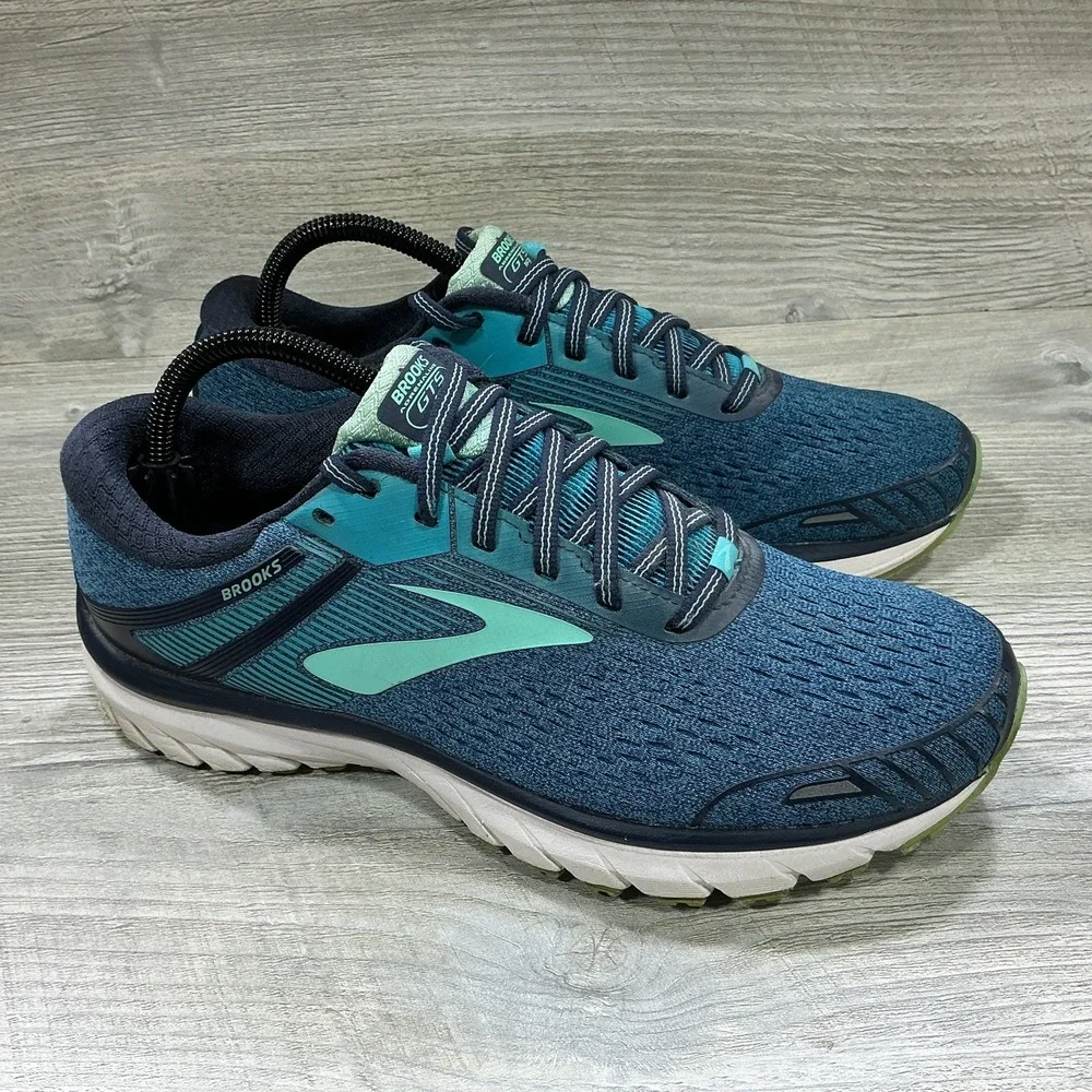 Brooks Adrenaline GTS 18 Womens Size 9.5B Teal Blue Lace-Up Sneakers 1202681B495
