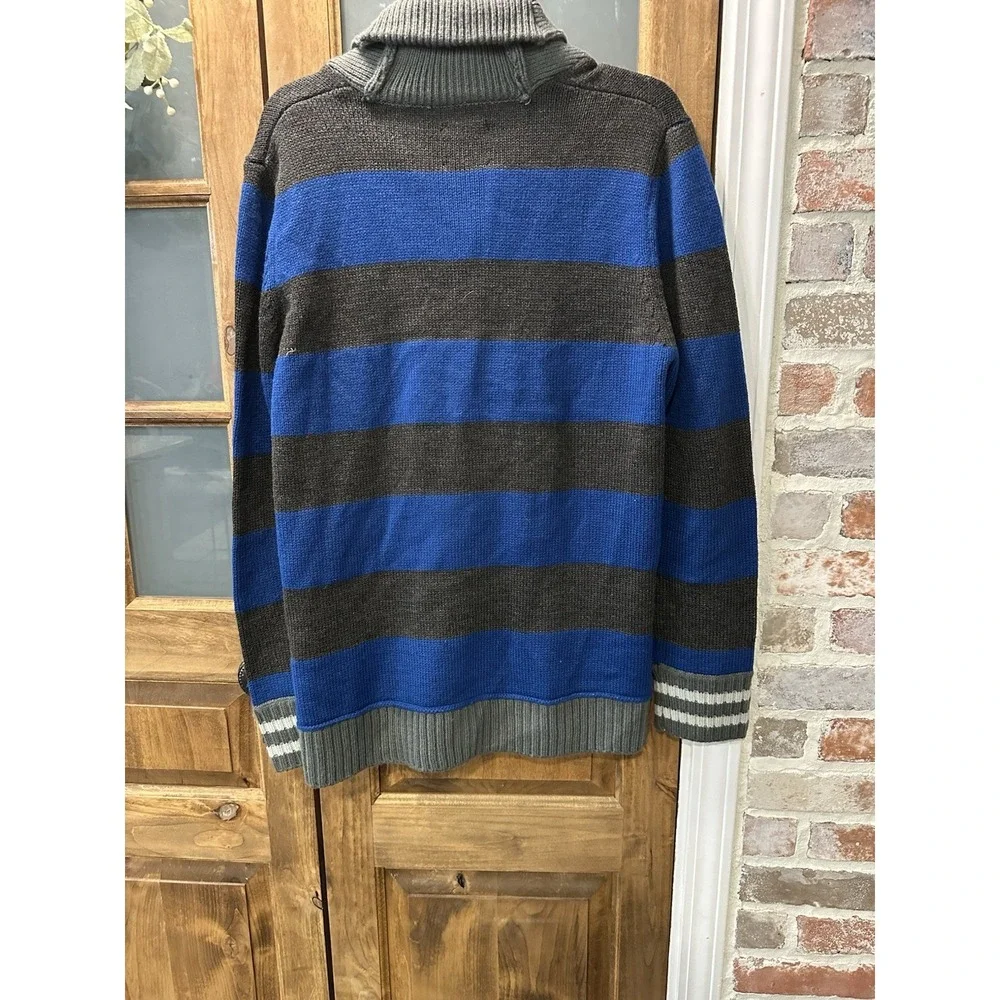 Unionbay Cardigan Sweater Mens Large Blue Gray‎ Striped Shawl Collar Knit Button