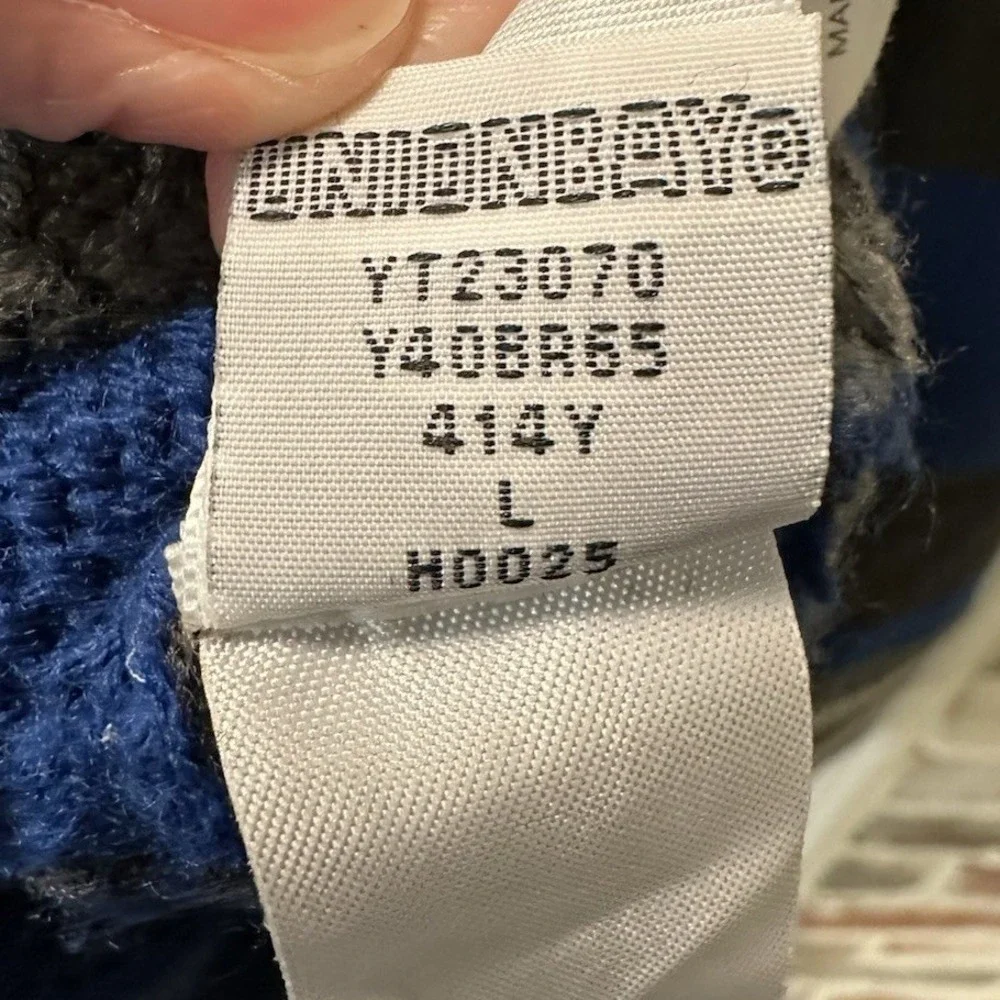 Unionbay Cardigan Sweater Mens Large Blue Gray‎ Striped Shawl Collar Knit Button