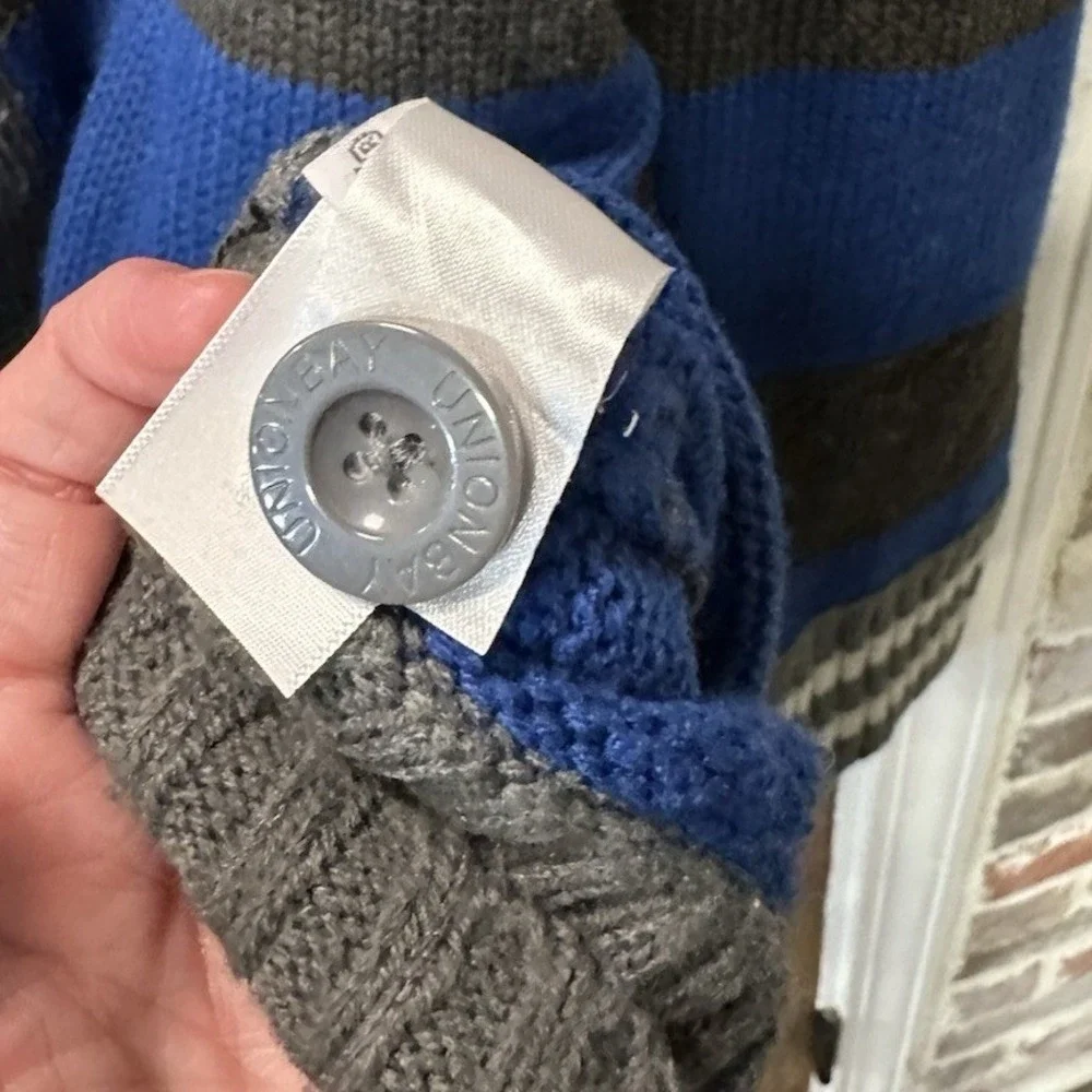 Unionbay Cardigan Sweater Mens Large Blue Gray‎ Striped Shawl Collar Knit Button