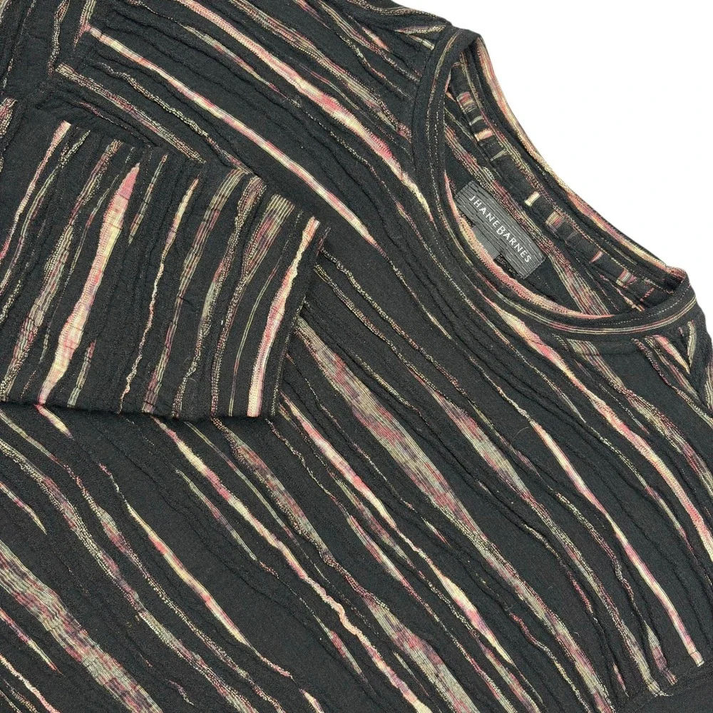 Jhane Barnes 3D Textured Knit Sweater Mens M Black Striped Crew Neck Vintage