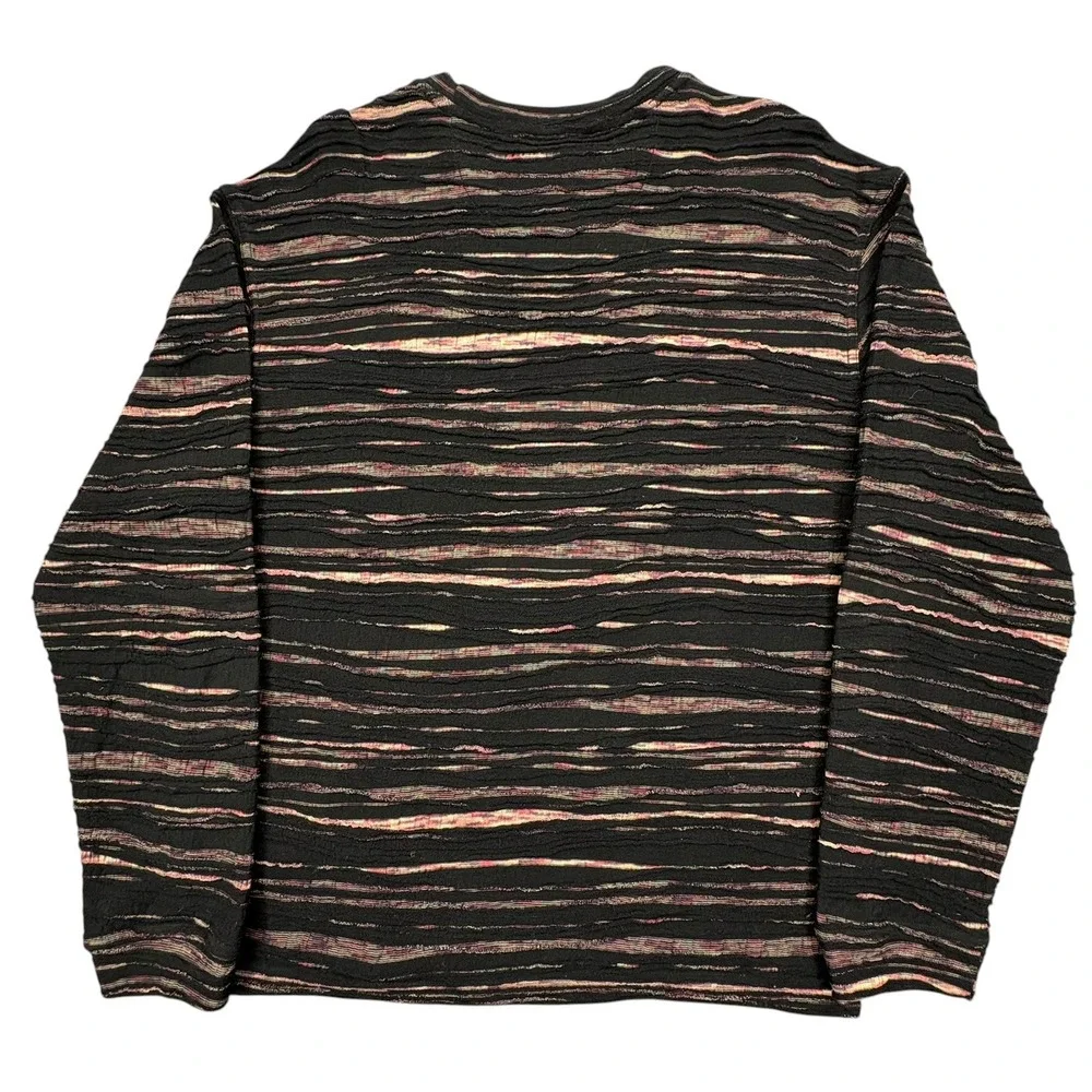 Jhane Barnes 3D Textured Knit Sweater Mens M Black Striped Crew Neck Vintage