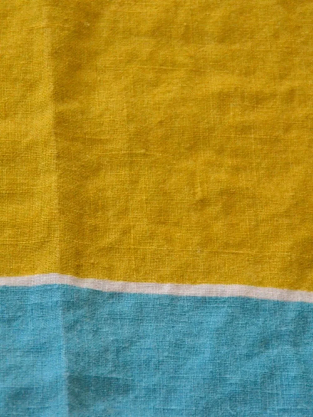 Vintage Mid-Century 100% Linen Tablecloth Fruit Turquoise Gold 57