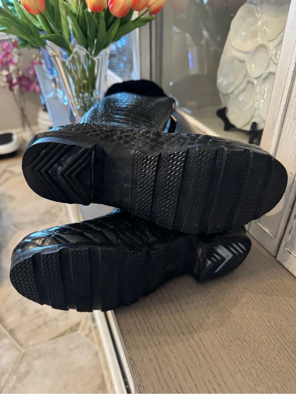 Hunter & Jimmy Choo Limited Edition Black Croc-Embossed Tall Rain Boots