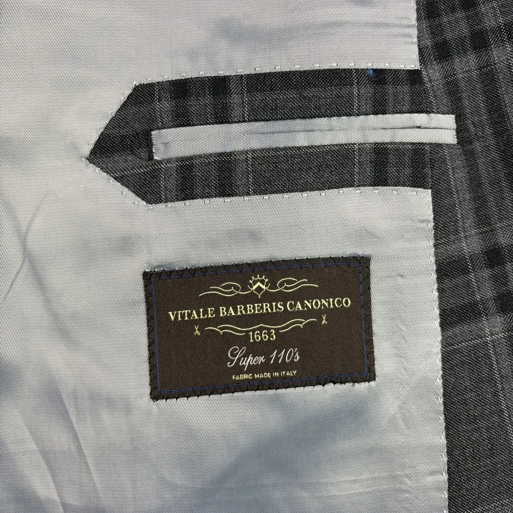 MR SID ROYALE Vitale Barberis Super 110s Wool Glen Plaid Blazer Mens Sz 54R Gray