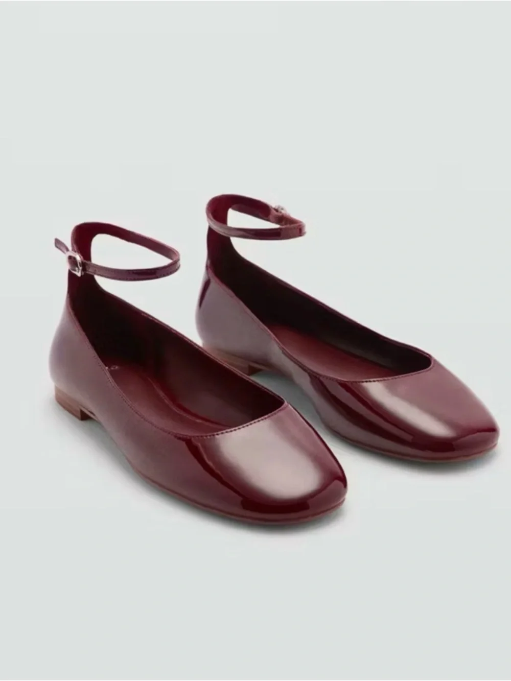 Mango Burgundy Patent Ballet Flats Ankle Strap Mary Jane NWT EURO 36 @US 5.5-6