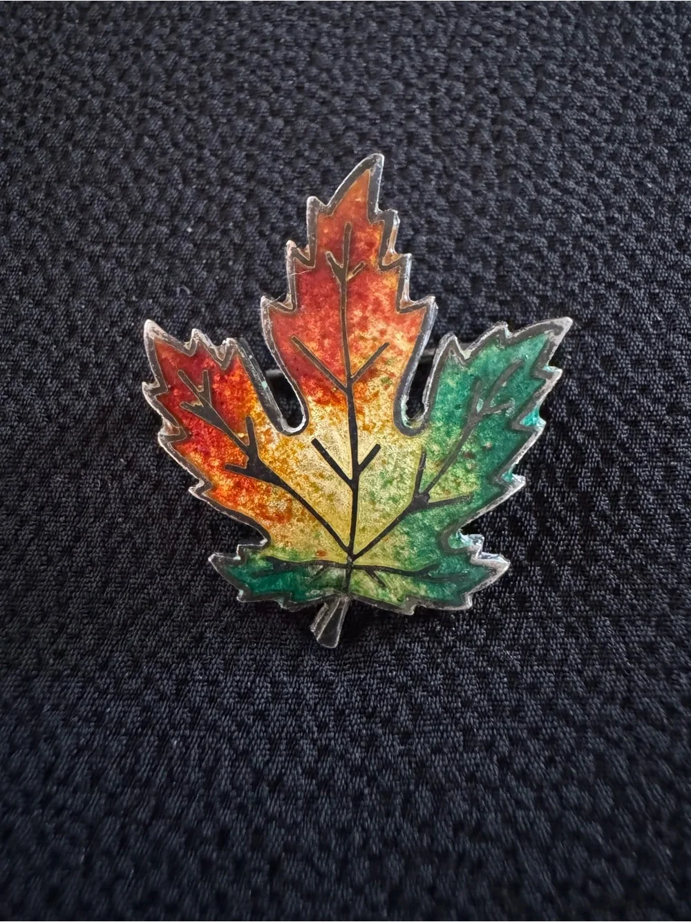 Antique Sterling Silver Enamel Maple Leaf Brooch - Fall Autumn - Vintage Pin