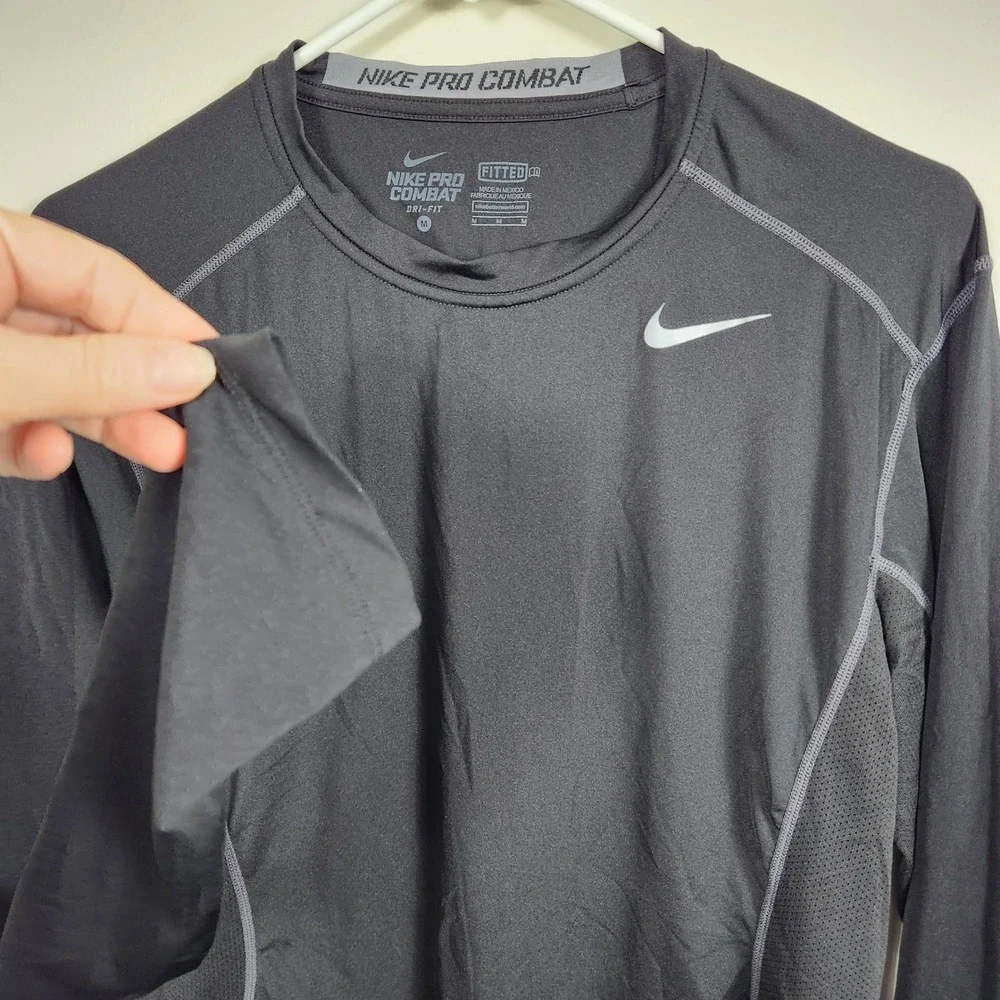 Nike Pro Combat Dri-FIT Shirt Mens Medium Black Long Sleeve Fitted Athletic 3264