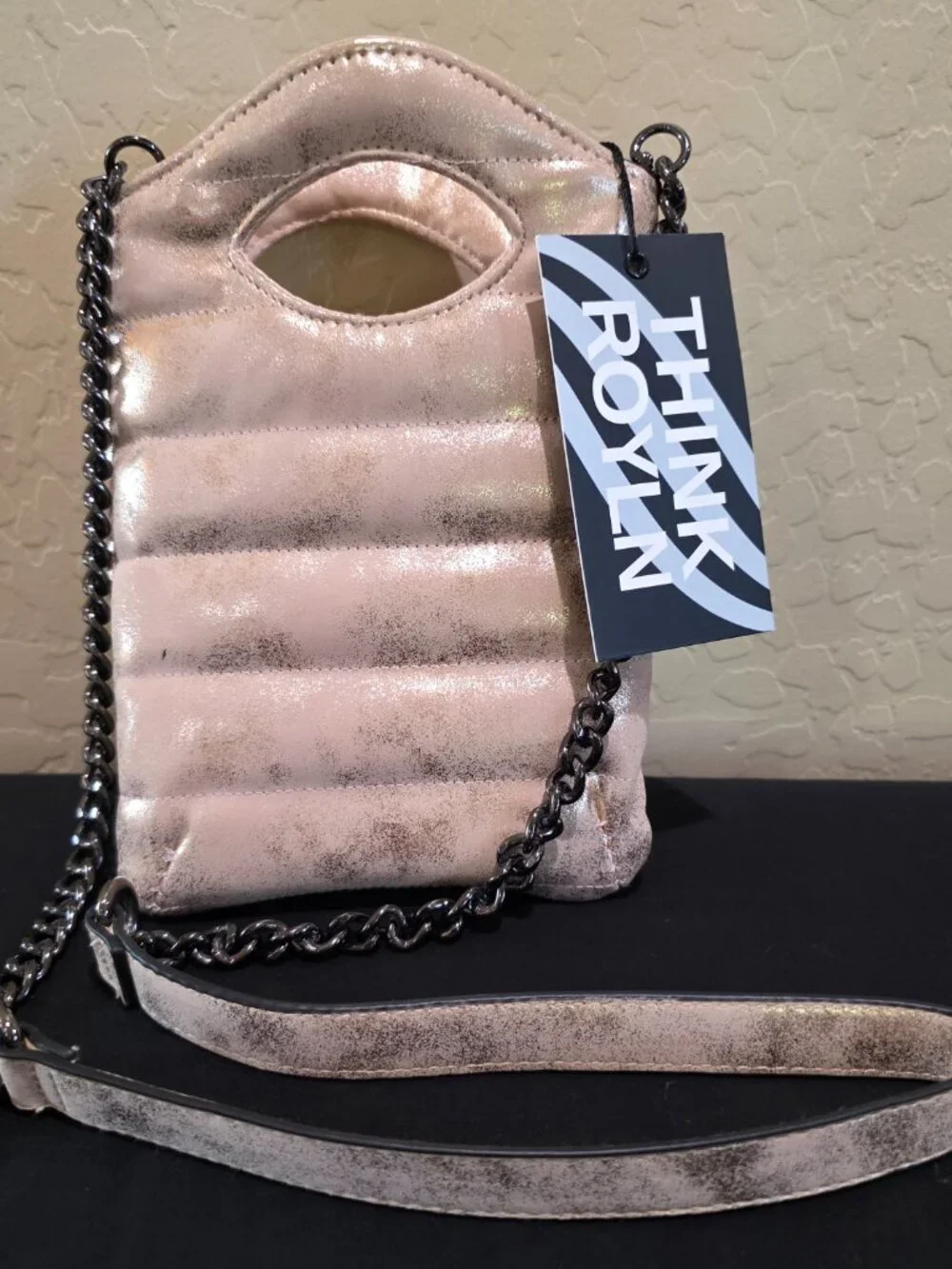 NWT Mini Florent Pink Champagne Puffer Crossbody Bag Purse Chain Strap
