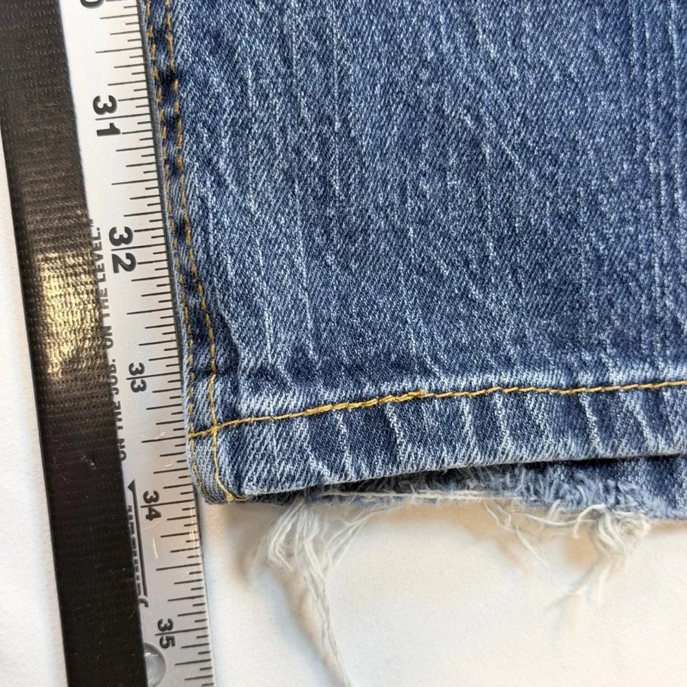 Levi's 505 Jeans Mens 38x34 Regular Fit Straight Leg Blue Denim Distressed Hem