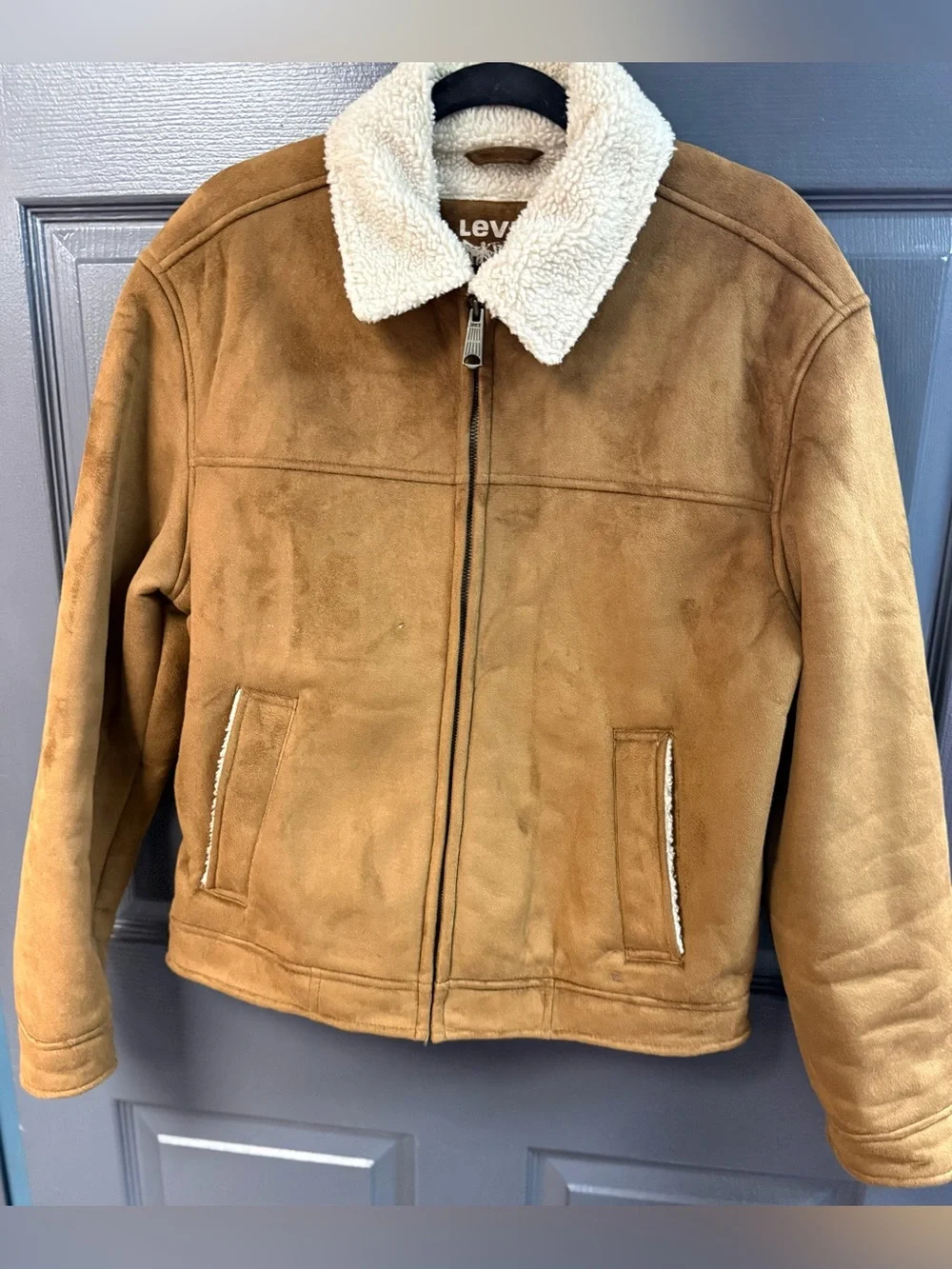 Levi's Tan Faux Suede Jacket with Cream Sherpa Collar