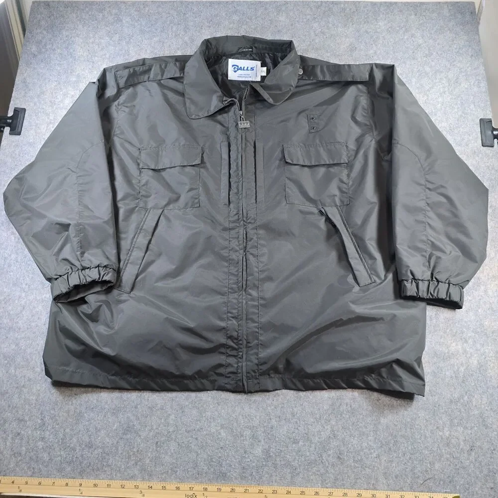 Galls Men’s Plus Size 5XL Black Nylon Shell Jacket Double Zipper Epaulettes