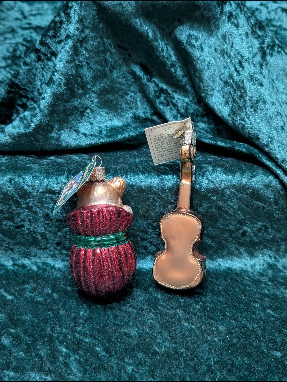 Old World Christmas OWC Letting The Cat Out And Violin Ornament Lot Of 2