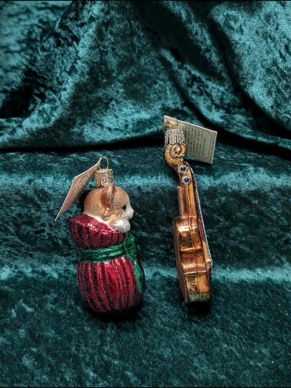 Old World Christmas OWC Letting The Cat Out And Violin Ornament Lot Of 2