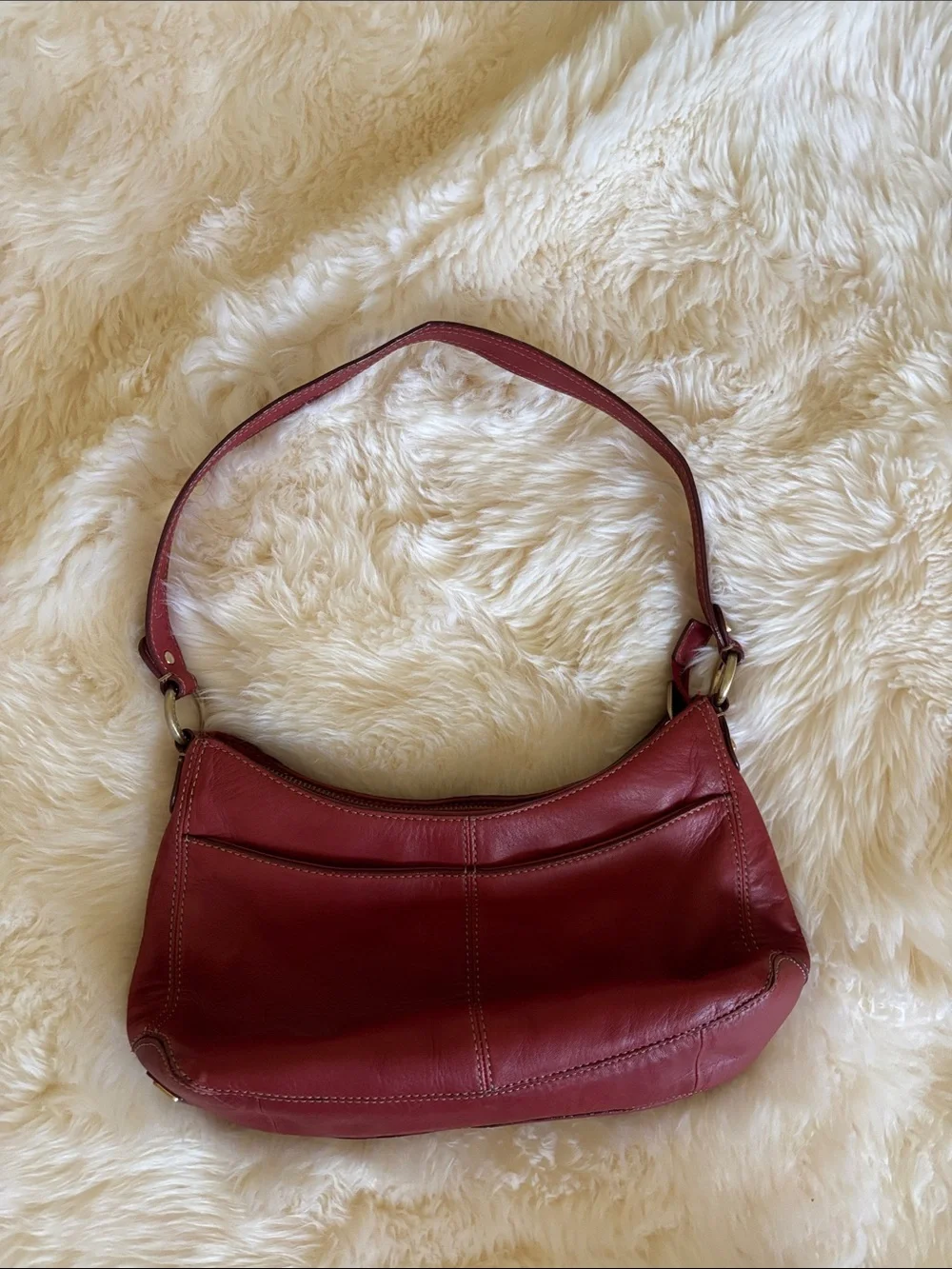 Early 2000s Liz Claiborne Cherry Red Leather Shoulder Bag