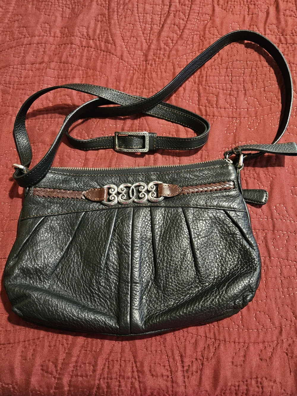 Brighton Dark Brown Leather Crossbody with Brown Trim and Silver Accent