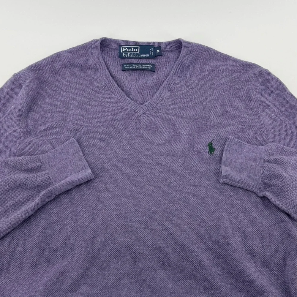 Polo Ralph Lauren V-Neck Sweater Cotton Cashmere Purple Pony M Soft Preppy