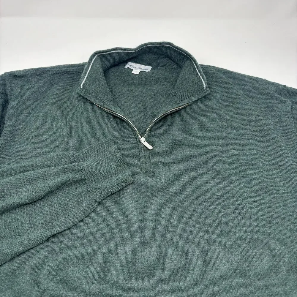 Peter Millar Mens XL 1/4 Zip Solid Green Wool Blend Pullover Sweater