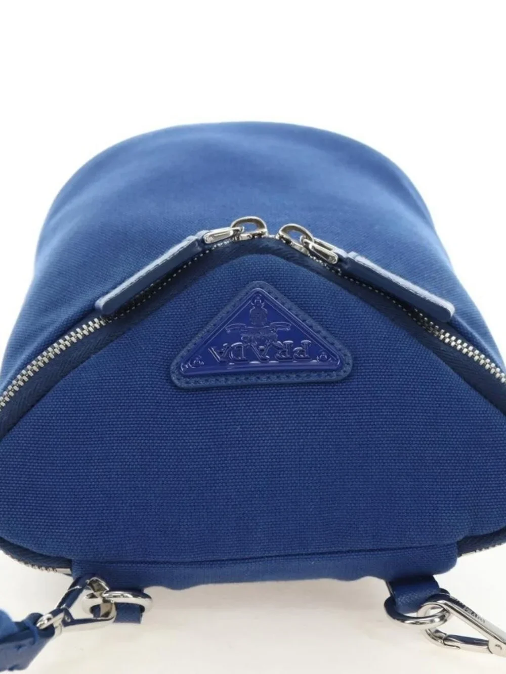 PRADA Shoulder Bag Canvas Blue Silver Auth